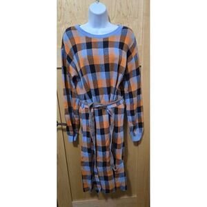 Ann Taylor Plaid Sweater Dress With Belt Soft Roomy Colorful